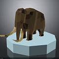 Low Poly Style Mammoth Figure Standing On Blue Hexagonal Base