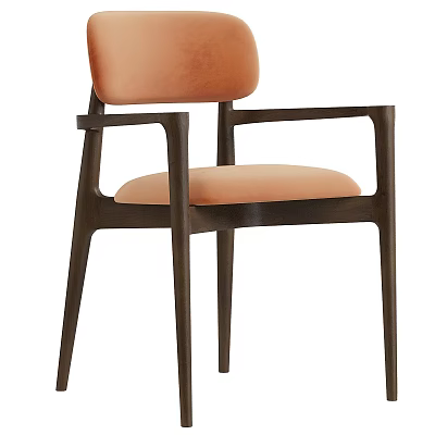 Modern Accent Chair With Orange Velvet Upholstery And Wooden Armrest Frame 3d model