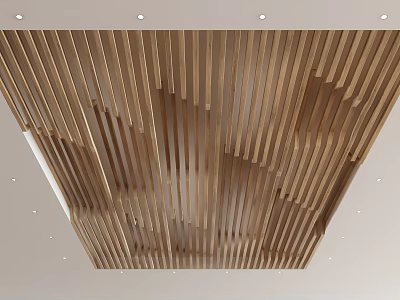 Modern Wooden Slat Ceiling Design With Recessed Lighting And Unique Pattern 3d model