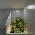 Tranquil Residential Landscape Featuring Staircase Lush Green Plants Small Pond and Soft Lighting