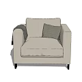 Modern Beige Single Sofa with Gray Pillow and Blanket on Armrest and Metal Legs