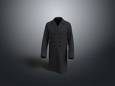 Gray Long Coat with Double Breasted Closure and Stand Collar in Simple Modern Design 3d model