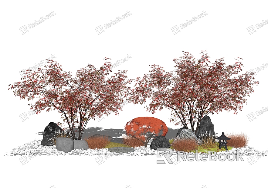 Modern Maple Landscape Tree Red Maple Maple Stone model