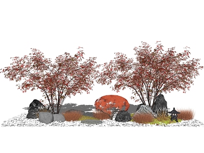 Modern Maple Landscape Tree Red Maple Stone model