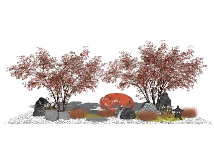 Modern Maple Landscape Tree Red Maple Stone 3d model