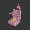 Pink Suitcase Toy Set With Bird Figurine Beach Elements And Accessories 3d model