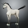 White Unicorn with Black Mane and Tail Blue Eyes on Dark Background with Reflection 3d model