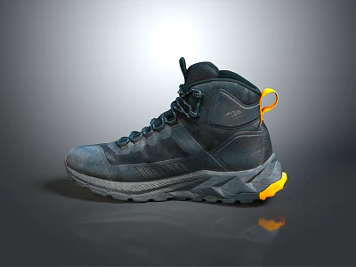 Black High Top Outdoor Boots With Yellow Accents And Non Slip Sole For Daily Wear 3d model