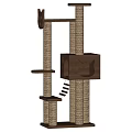 Sturdy Wooden Cat Tree with Rope Covered Poles Cat Face Cutout Cube Platforms and Ladder