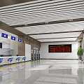 Modern Service Hall Interior Design With Service Counters Seats And Digital Displays