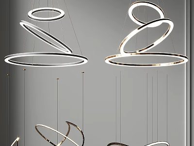 Modern Circular Ring Chandeliers With Illuminated Metal Frames And Hanging Design 3d model