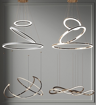 Ring Metal Creative Chandelier Multi-layer Linear Chandelier Guest Restaurant Chandelier Bedroom Chandelier Study Tea Room Chandelier Hotel Sales Office 3d model