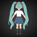 Anime Game Character With Light Blue Twin Ponytails Green Eyes And School Uniform