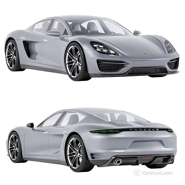 Silver Porsche Sports Cars Front And Rear Views 3d model 