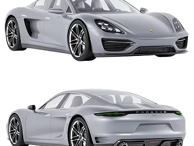 Silver Porsche Sports Cars Front And Rear Views 3d model
