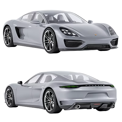 Silver Porsche Sports Cars Front And Rear Views 3d model
