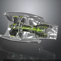 Futuristic Transparent Spaceship Engine With Glowing Green Energy Lines And Mechanical Structures