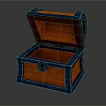 Open Wooden Treasure Chest With Orange Blue Frame And Lock Design