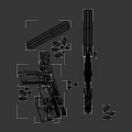 Black Tactical Pistol With Magazine And Bullets On Dark Background