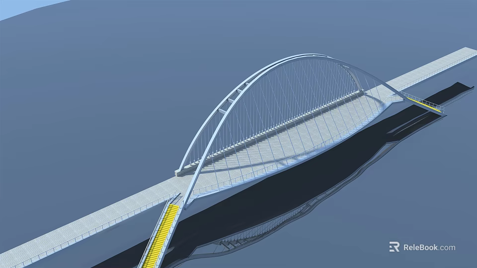 Modern Arch Bridge With Yellow Path And Water Reflection Design 3d model
