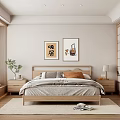 Japanese Style Bedroom Interior With Wooden Bed Frame Sliding Doors And Wall Art