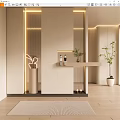 Modern Luxury Shoe Cabinet In Entryway With Mirror Ambient Lighting And Decorative Plants