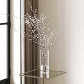 Transparent Glass Vase With White Blossom Branches On Glass Table Near Window