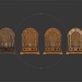 Vintage Wooden Radios With Intricate Designs Arranged In A Row For Electronic Collection