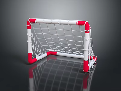 Red And White Frame Soccer Goal With White Net For Sports Activities 3d model