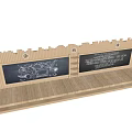 Wooden Background Blackboard Display With Drawings Text And Decorative Emblems 3d model