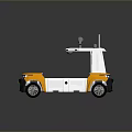 Yellow And White Modern Utility Vehicle With Open Rear Platform And Roof Mounted Equipment