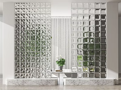 Modern Glass Block Room Dividers With Textured And Grid Patterns In Interior Space 3d model