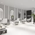 Modern Beauty Hair Salon Interior With Round Mirrors White Chairs And Green Plants