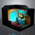 Futuristic Control Room Interior With Computer Console Chair Red Pipe And Glowing Panel 3d model