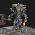 Dark Fantasy Game Movie Character With Horned Head Green Glowing Axe And Bone Decorations