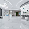 Modern Exhibition Hall Interior With White Curved Pillar Marble Floor And Display Wall