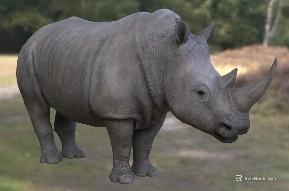 Gray Rhinoceros Iguana Standing In Natural Grassland Habitat With Trees 3d model 