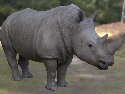 Gray Rhinoceros Iguana Standing In Natural Grassland Habitat With Trees 3d model