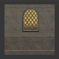 Classical Style Casement Window With Diamond Lattice On Stone Wall Surface 3d model