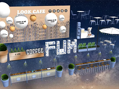 Vibrant Commercial Street With Look Cafe Coffee Shop Outdoor Seating Green Plants And Lights 3d model