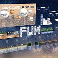 Vibrant Commercial Street With Look Cafe Coffee Shop Outdoor Seating Green Plants And Lights