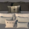 Decorative Throw Pillows In Black Gray Beige With Checkered Patterns Button Accents And Various Shapes 3d model