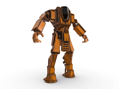 Orange Metallic Robot Game Movie Character With Articulated Joints And Standing Pose 3d model