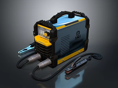 Professional Yellow And Black Welding Machine With Digital Display And Cables Clamps 3d model