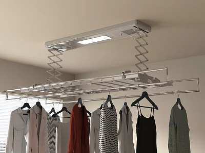 Ceiling Mounted Electric Clothes Drying Rack With Hanging Clothes 3d model
