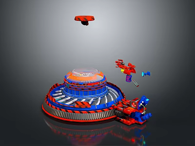 Colorful Mechanical Toy Set With Round Base Transparent Top And Flying Components 3d model