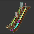 Modern Escalator Design With Wooden Steps Illuminated Lights And Display Panels