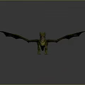 Green Scaled Dragon Game Movie Character with Red Eyes and Golden Edged Flying Wings