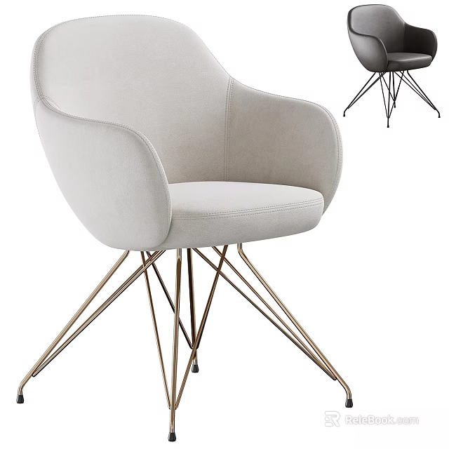 Light Gray Velvet Accent Chair with Curved Armrests and Geometric Metal Legs 3d model 