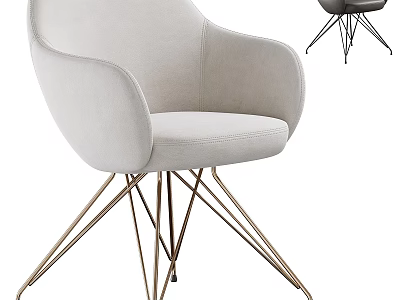 Light Gray Velvet Accent Chair with Curved Armrests and Geometric Metal Legs 3d model